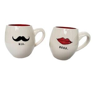 His Hers Coffee Mugs 16 oz Wedding Shower Gifts for Couples Red White Vintage